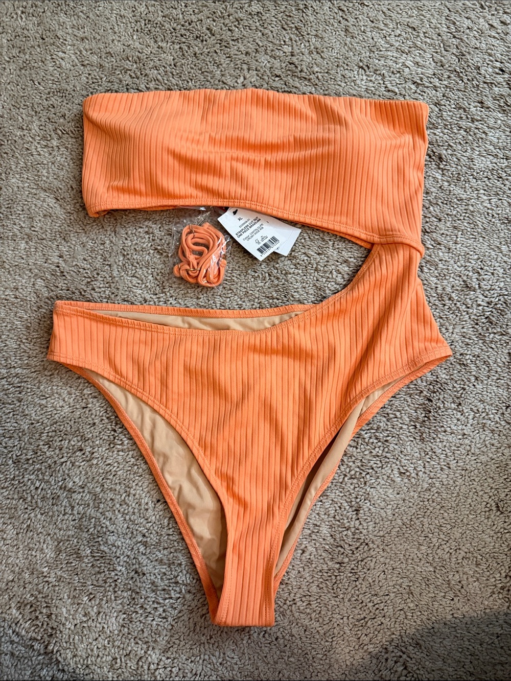 Women’s One-Shoulder Ribbed One-Piece Swimsuit - Orange